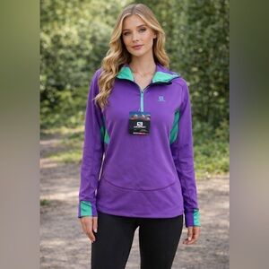 Salomon Advanced Skin Warm Half Zip Fleece Purple Teal Womens L NWT